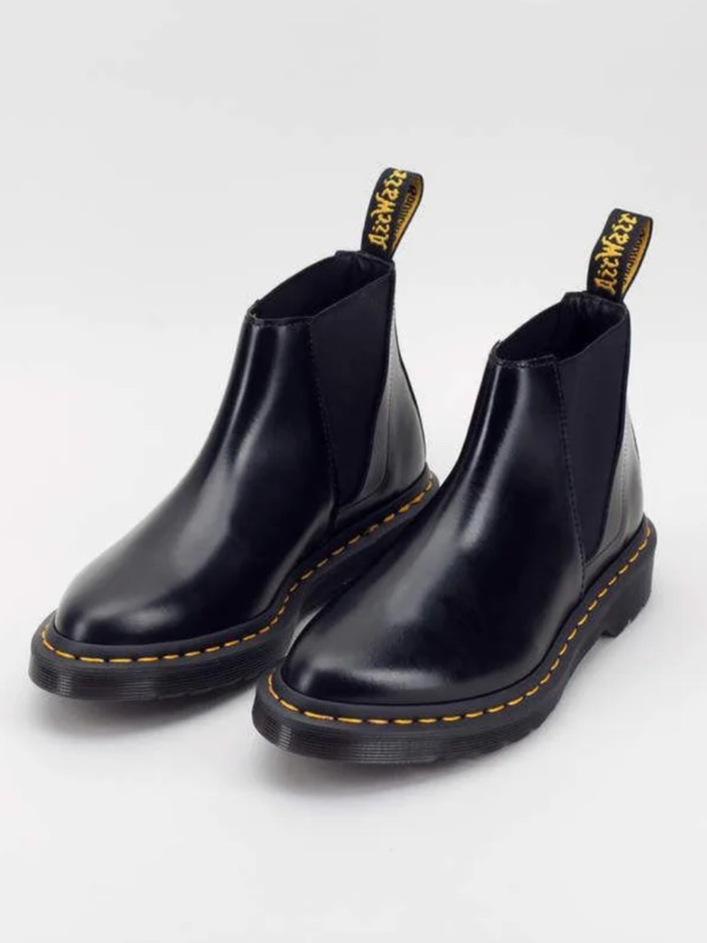 Dr. Martens Black Leather Chelsea Boots with Yellow Accents
